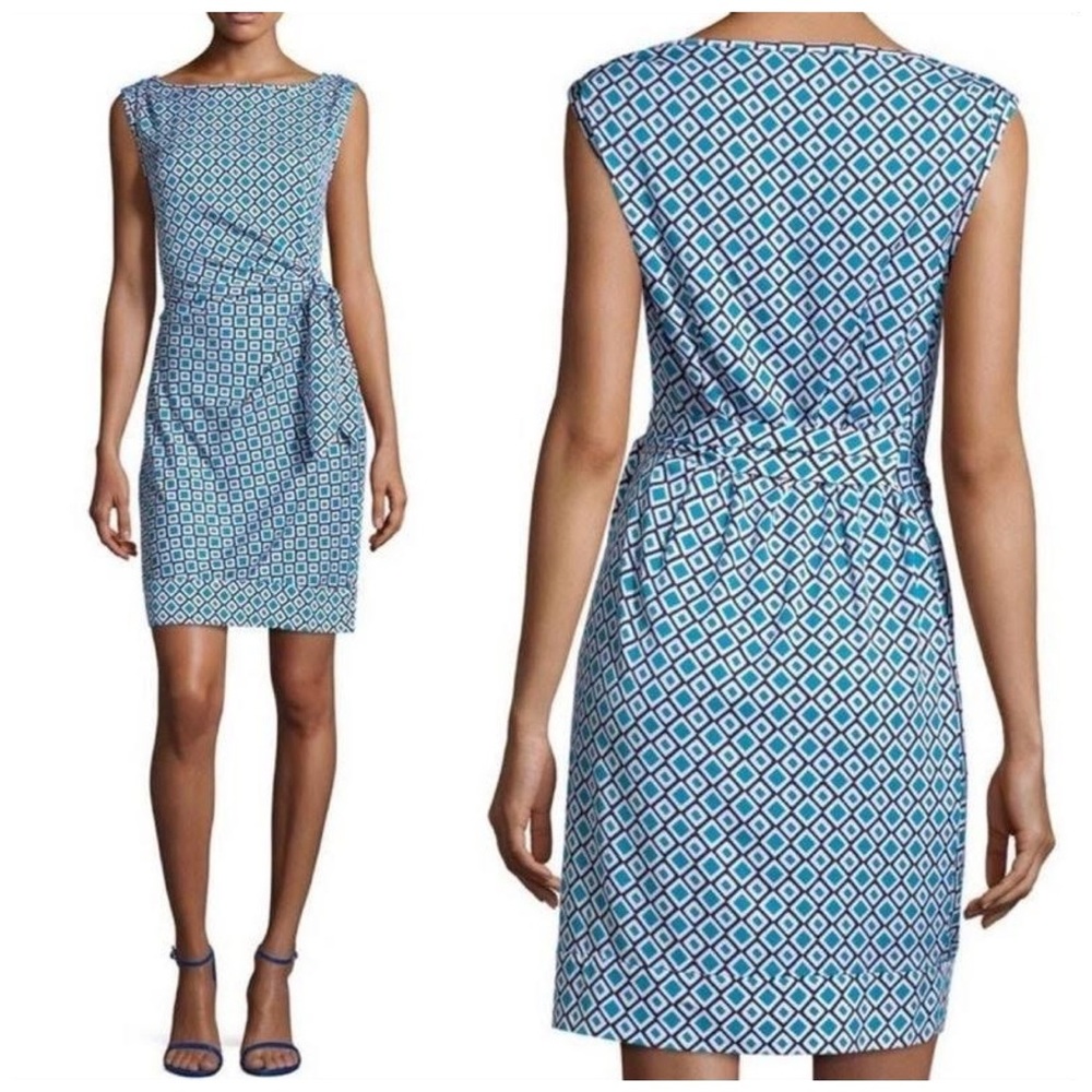 Diane von Furstenberg DVF New Della dress in check dot turquoise blue size 4